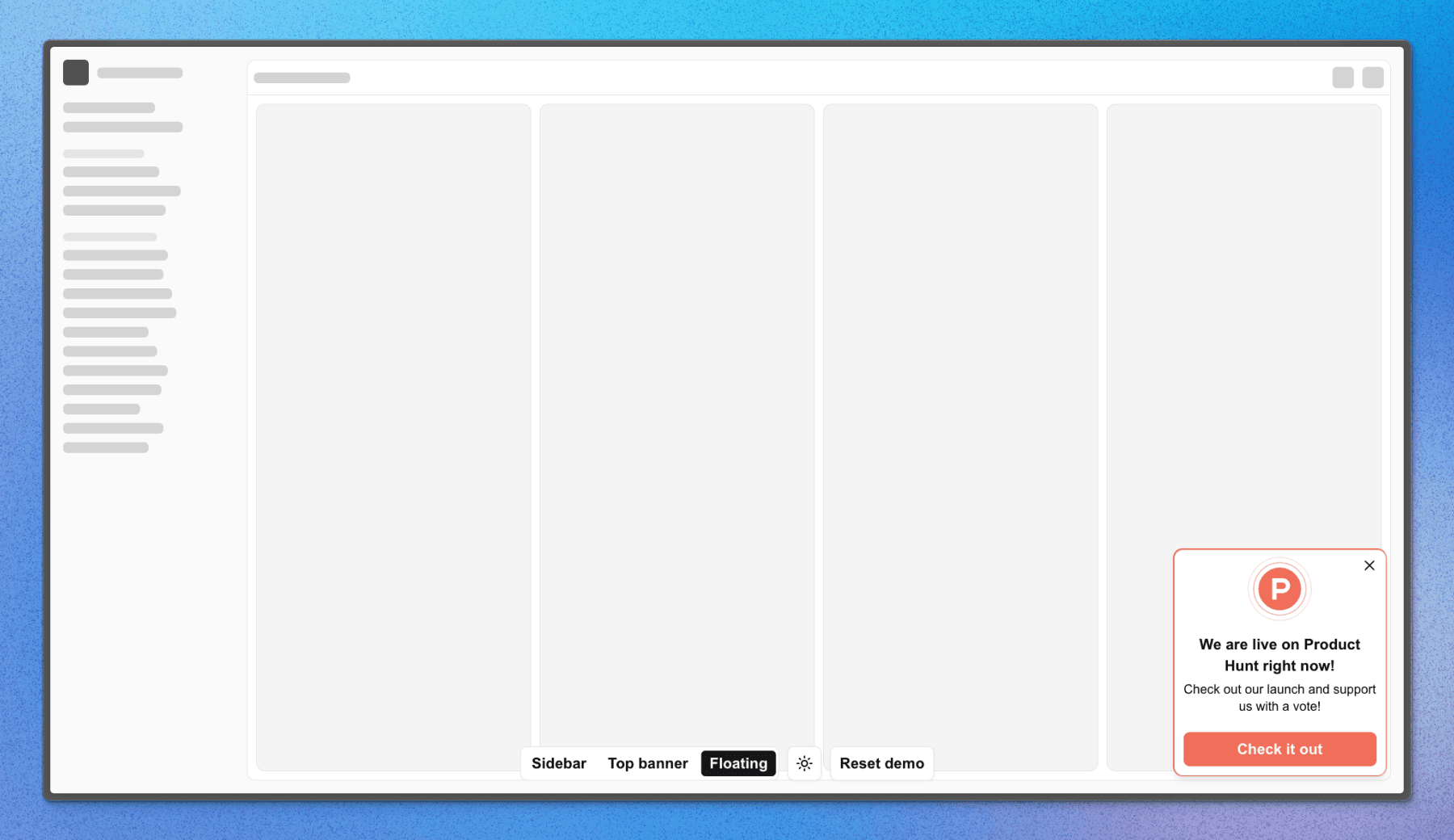Floating banner component rendered in the bottom right corner of the screen