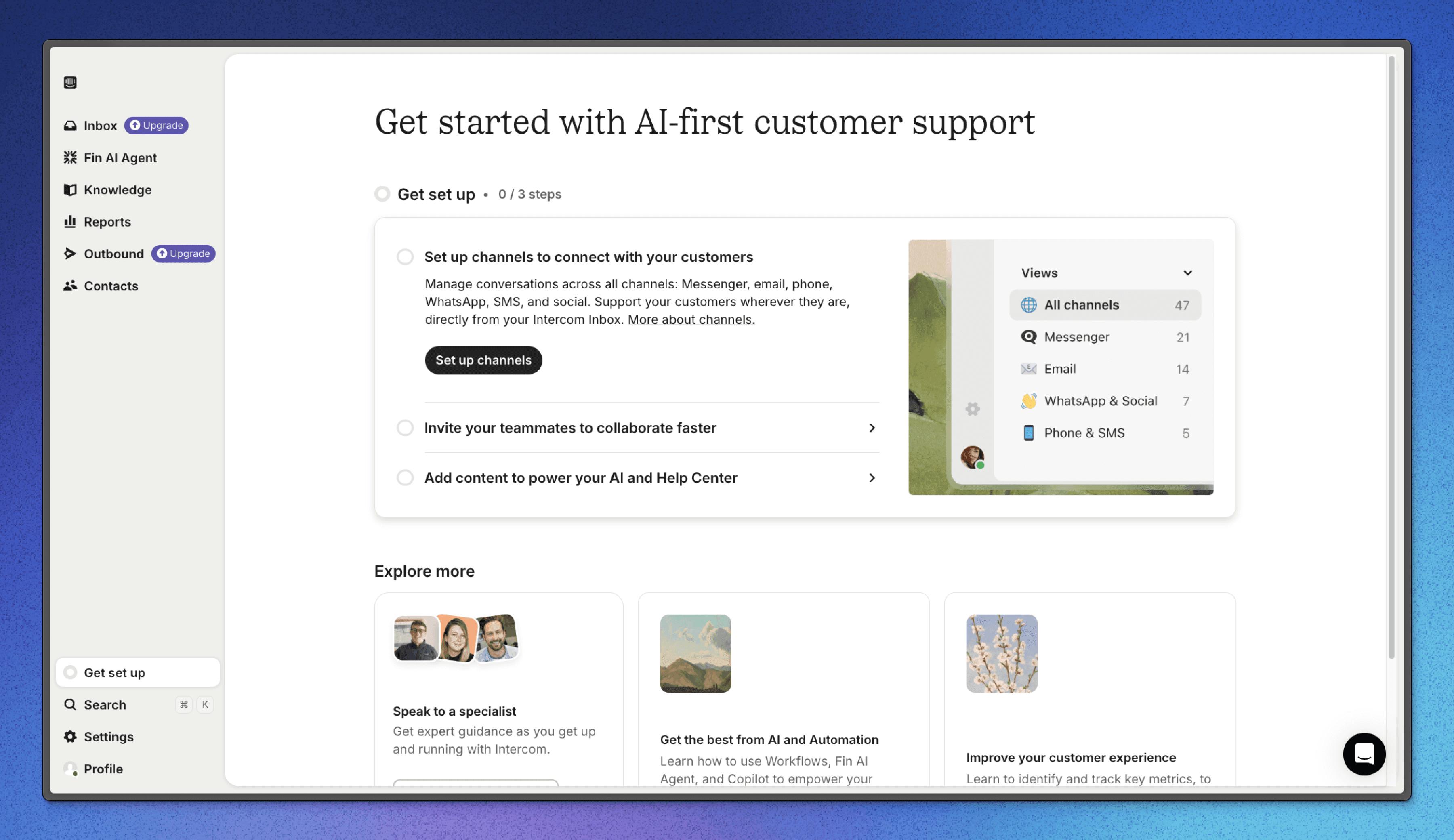 Screenshot of Intercom's onboarding page