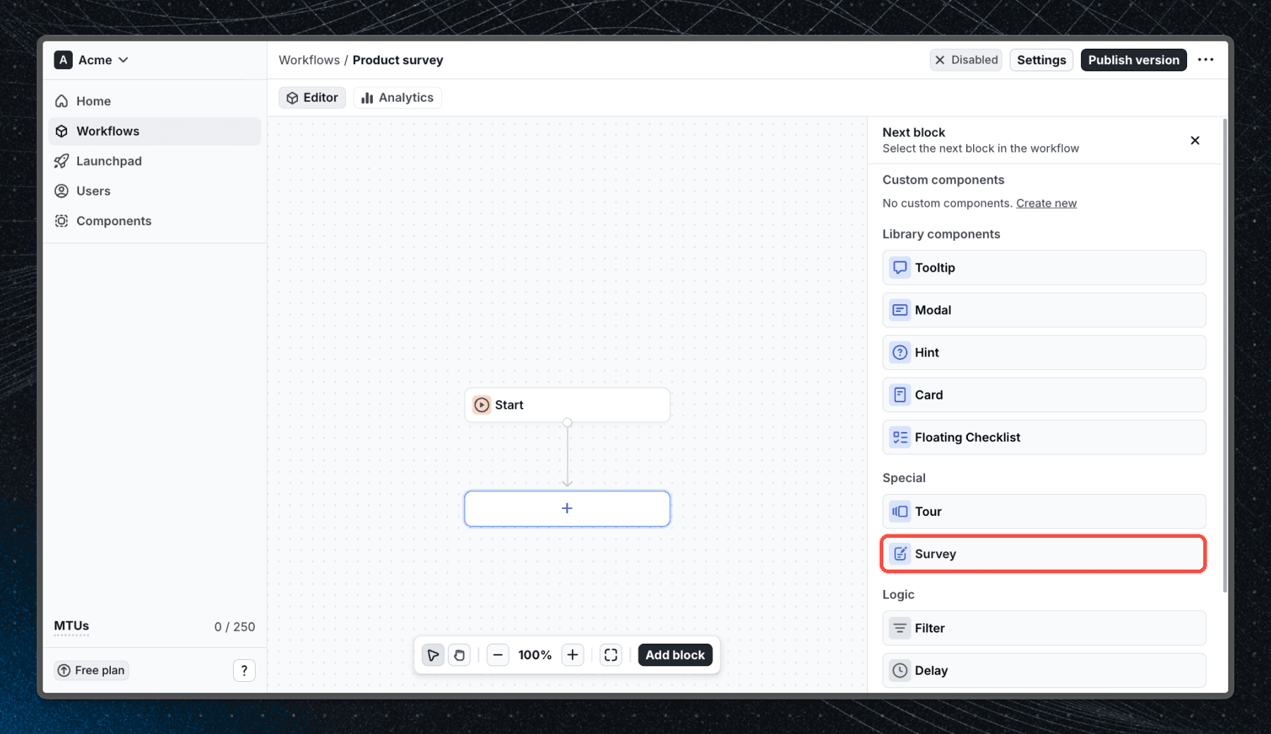 Add survey block