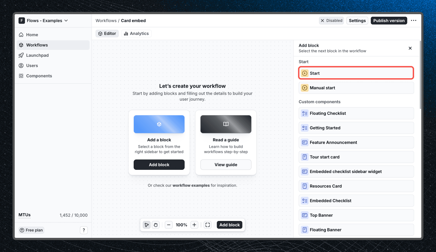 Add start block