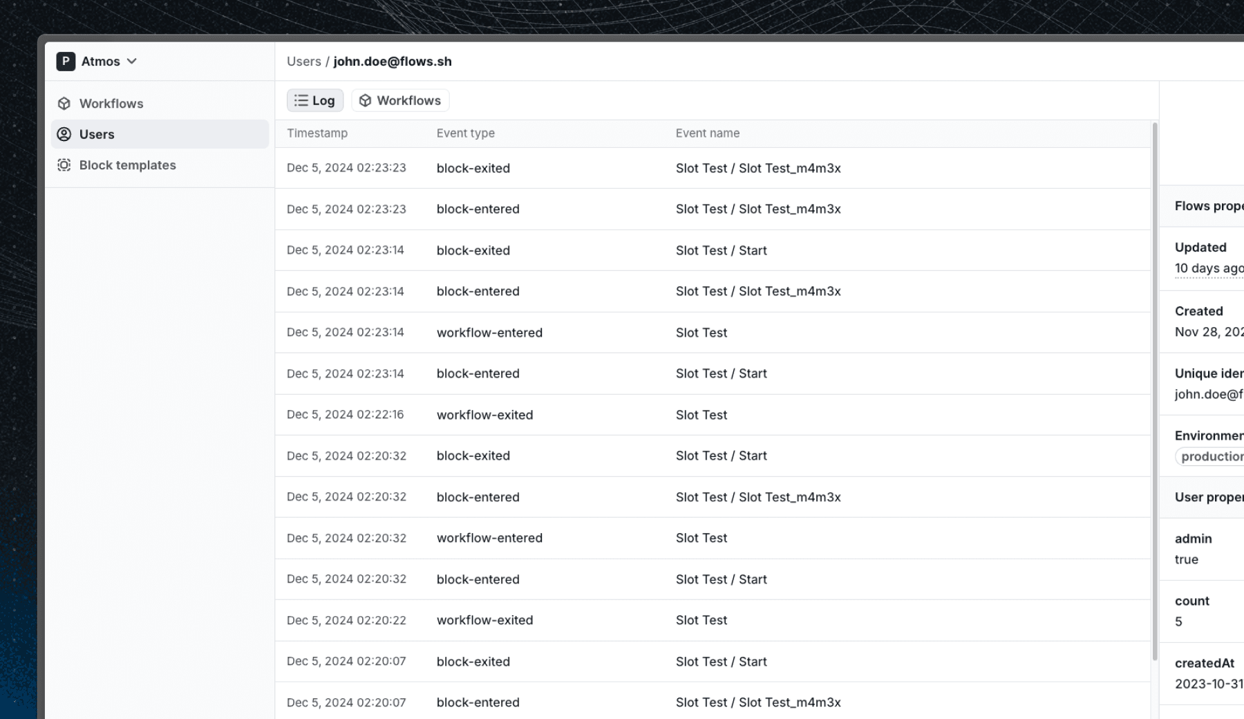 Users event log